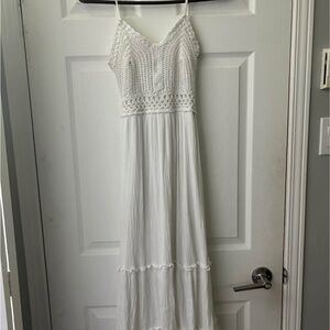 Elegant White Crochet Maxi Dress